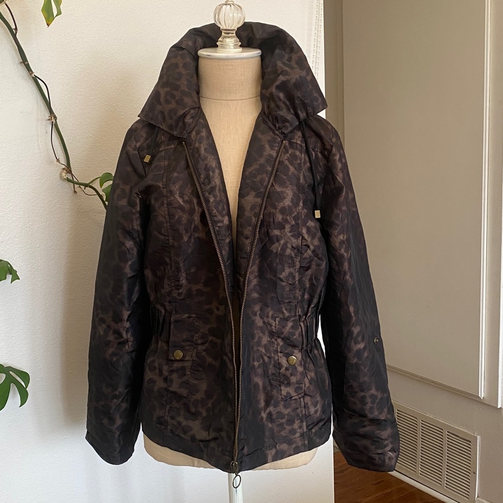 Chico's Dark Animal Print Bomber Jacket